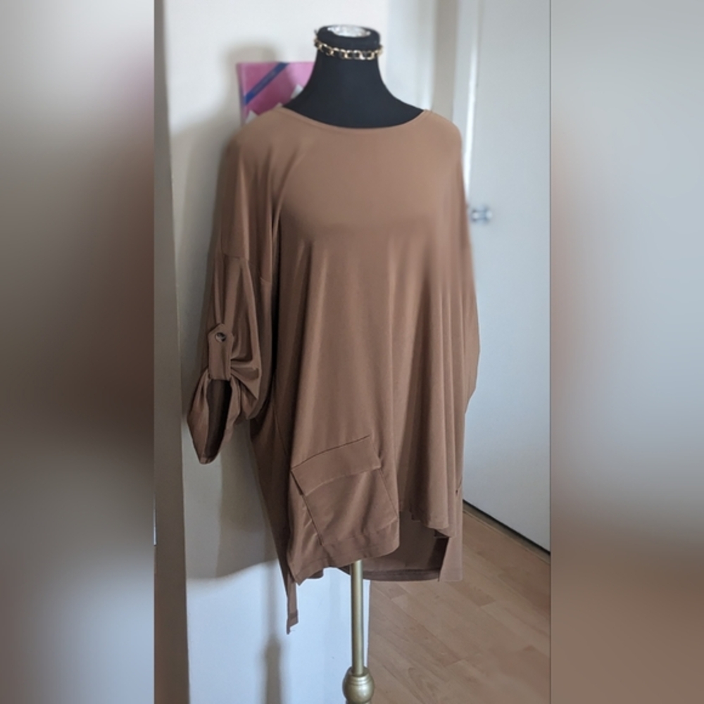 Sympli Brown Oversized 3/4 Sleeve Tunic